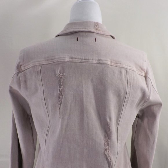NWOT Dear John Beige Denim w Factory Distress & 4 Pockets Trucker Jean Jacket S - Picture 11 of 14